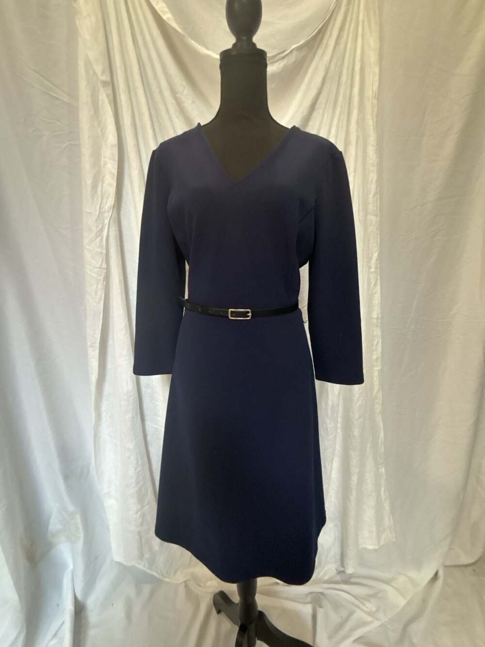 The Limited Navy Blue V-Neck 3/4 Sleeve Sheath Dress with Belt Size L